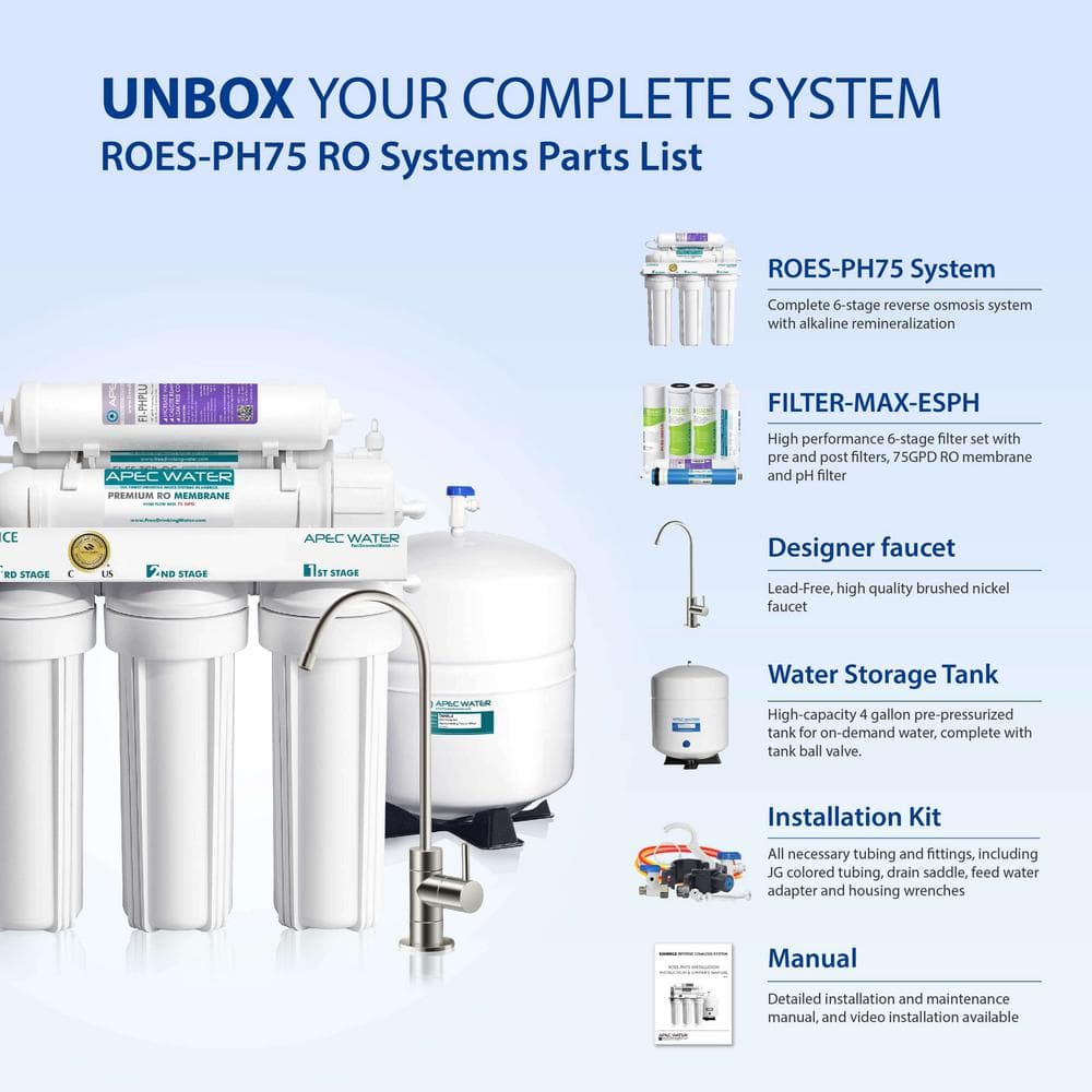 APEC 75 GPD 6-Stage Alkaline Mineral Reverse Osmosis Water Filtration System
