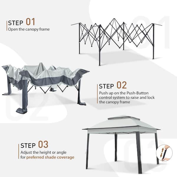 COOS BAY 11 ft. x 11 ft. Gray Steel Pop-Up Gazebo with
