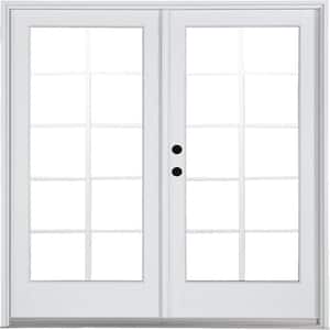 60 in. x 80 in. Fiberglass Smooth White Right-Hand Inswing Hinged Patio Door with 10-Lite GBG