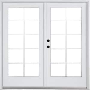 60 in. x 80 in. Fiberglass Smooth White Right-Hand/Inswing Hinged French Patio Door with 10-Lite GBG