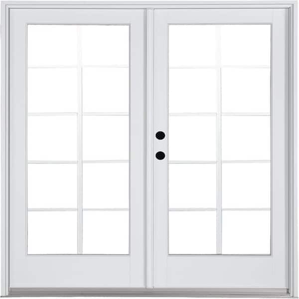 MP Doors 60 in. x 80 in. Fiberglass Smooth White Right-Hand Inswing Hinged Patio Door with 10-Lite GBG