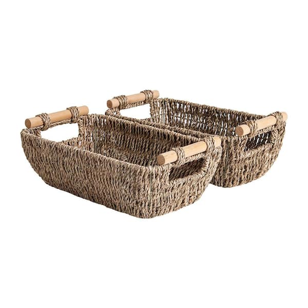Brown 12.25 in. x 4.75 in. Seagrass Decorative Basket (Set of 2)