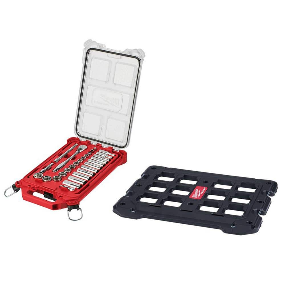 Milwaukee 3/8 in. Drive SAE Ratchet and Socket Mechanics Tool Set with Packout Case (28-Piece) and Packout Mounting Plate