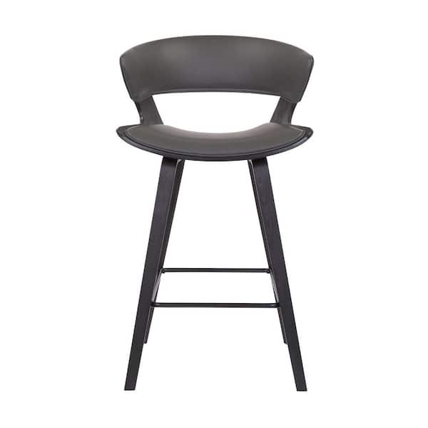 HomeRoots 37 in. Gray and Black Iron Low back Counter Height Bar Chair with Footrest