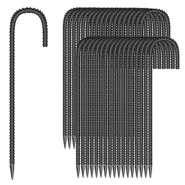 12 in. Galvanized Metal J Shape Garden Ground Rebar Stakes for Tents, Position Kits,Fences, Trampolines, Black (36-Pack)