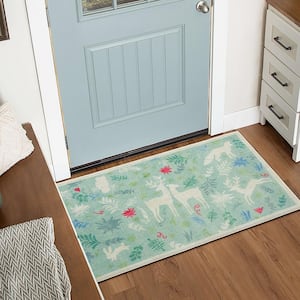 Holiday Forest Aqua 2 ft. x 3 ft. 4 in. Machine Washable Holiday Area Rug