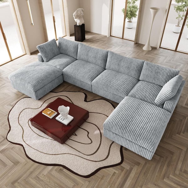 J&E Home 157.48 in. Rabbit Plush Fabric Square Arm 6-Piece Modular Free Combination Sectional Sofa in. Gray