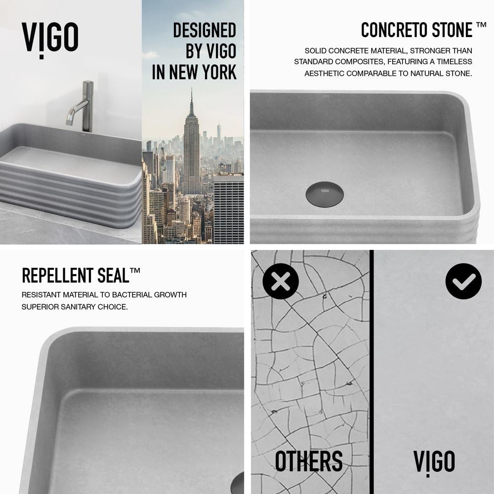 Cadman Gray Concrete Rectangular Vessel Sink with Brushed Nickel Faucet