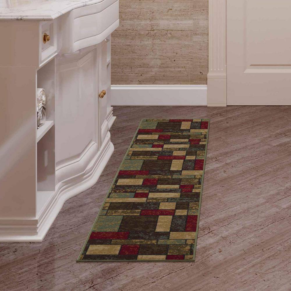 Multicolor Synthetic Non-Slip Runner Rug 1'10" x 7'