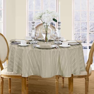70 in. Round Gray Denley Stripe Damask Fabric Tablecloth