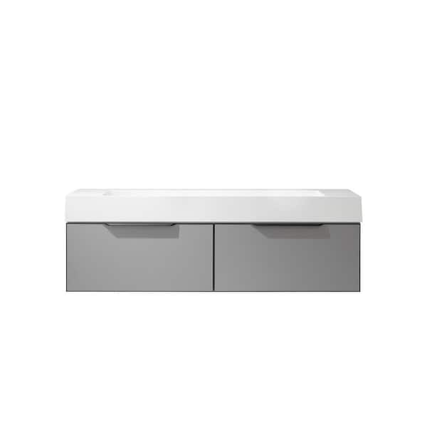 ROSWELL Vegadeo 60 in. W x 19.7 in. D x 19.7 in. H Double Sink Bath Vanity in Grey with White Integral Sink Top