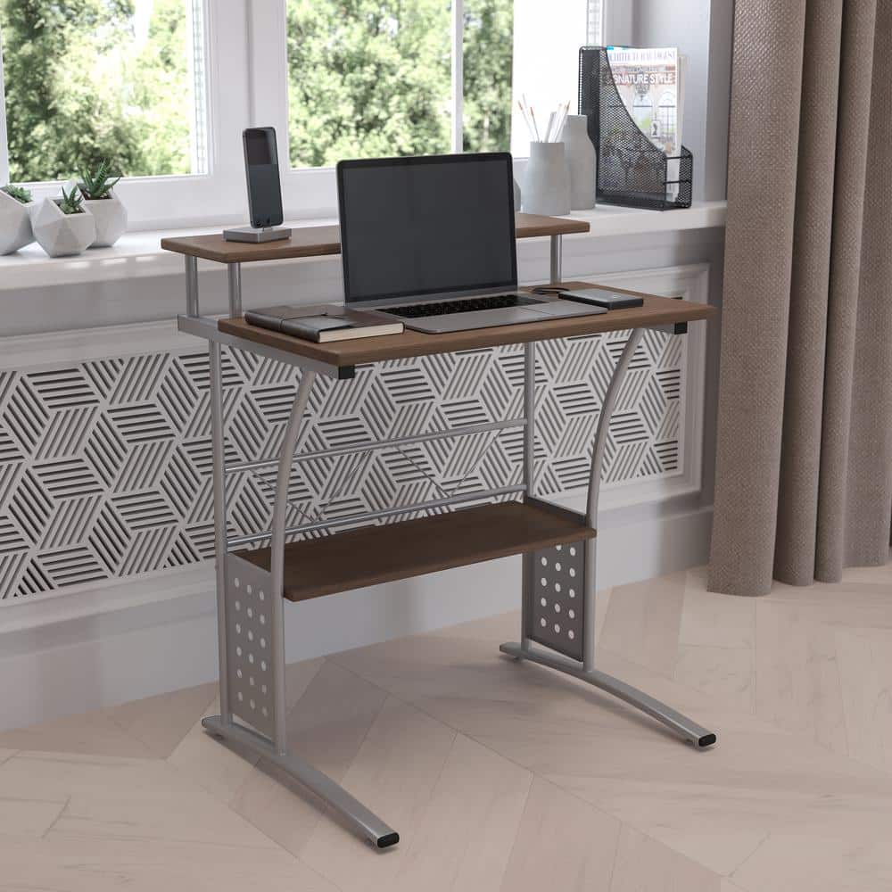 Flash Furniture 28 in. Rectangular Rustic Walnut Computer Desks with Storage