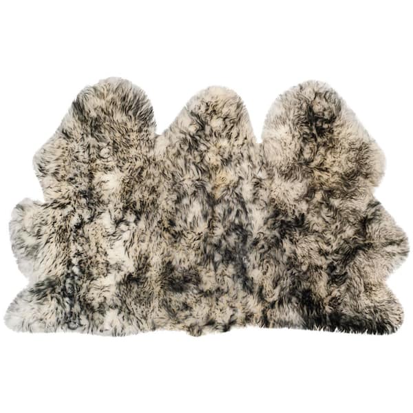 Sheep Skin 3 X 5 Ivory/Dark Charcoal Solid Color Area Rug