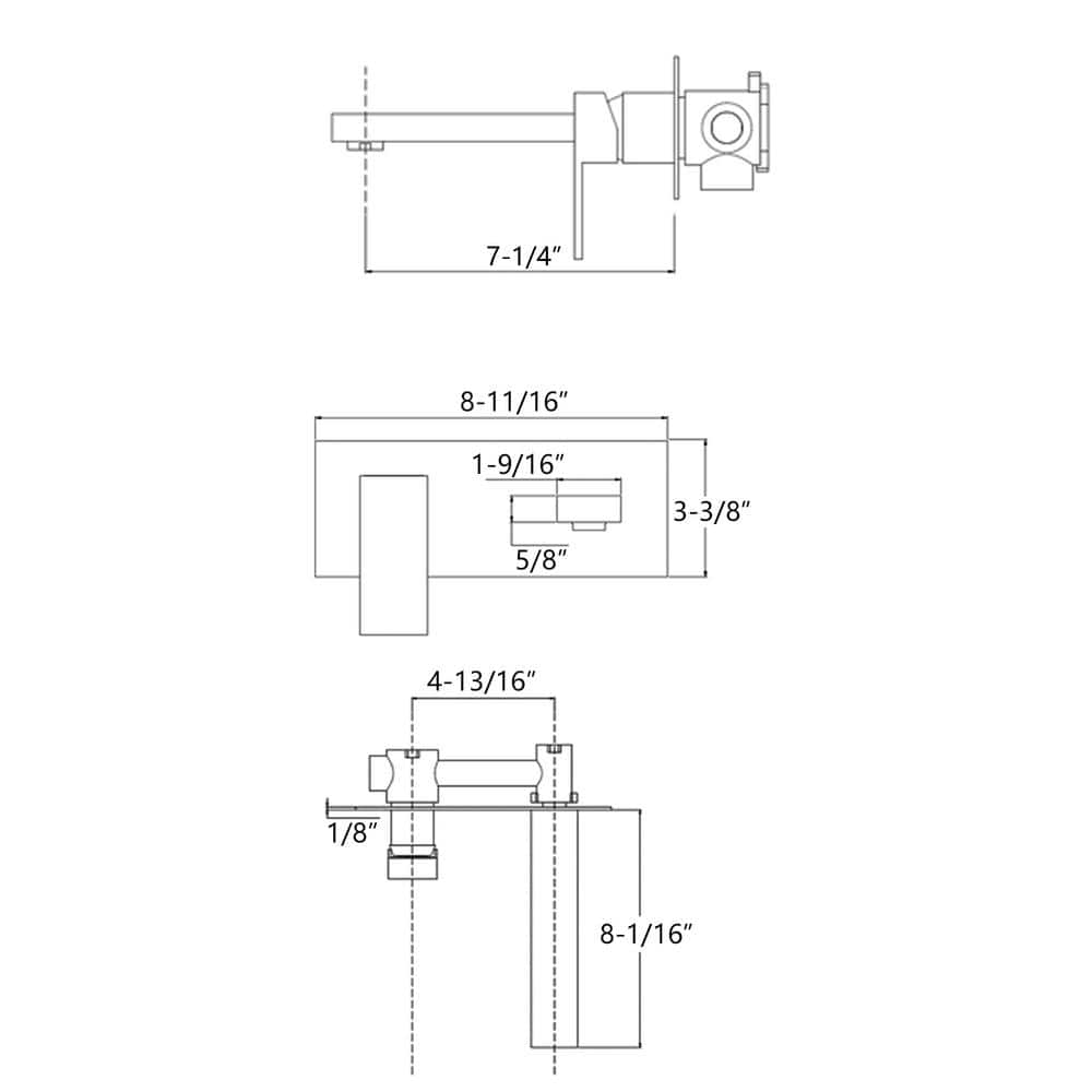 Chrome Wall Mounted Left-Handed Single Handle Bathroom Faucet