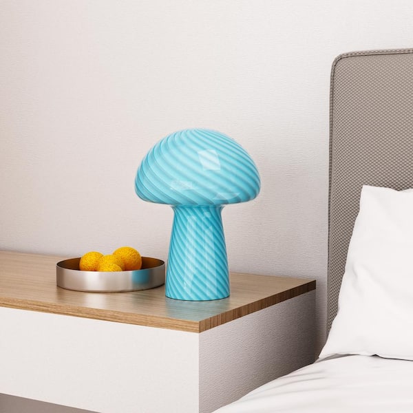 9 in. Blue Small Table Lamp with Glass body