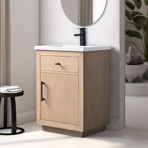 24 in. W x 18.5 in. D x 34 in. H Single Sink Bath Vanity in Light Wheat with Ceramic Top in White