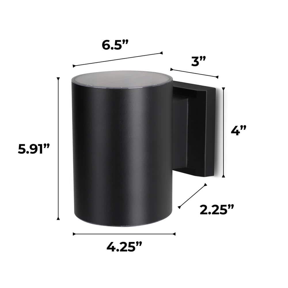 Black Aluminum Cylinder Solar Powered Outdoor Wall Sconce