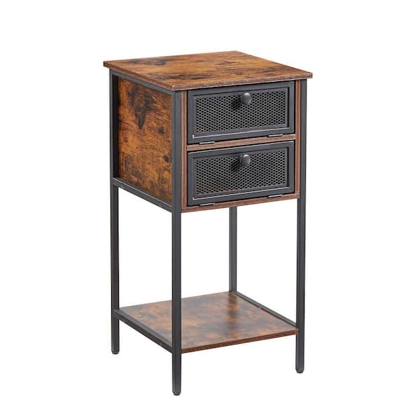VECELO Tall Nightstand, End Table, Bedside NightStands with 2-Drawers and Shelf for Living Room, Bedroom, Easy Assembly, Brown