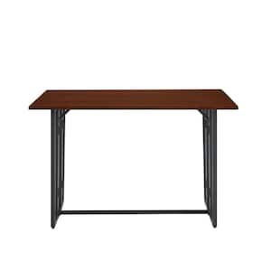 47 in. Dark Walnut/Black Rectangle Veneer-Top and Metal-Leg Modern Convertible Drop-Leaf Console Table