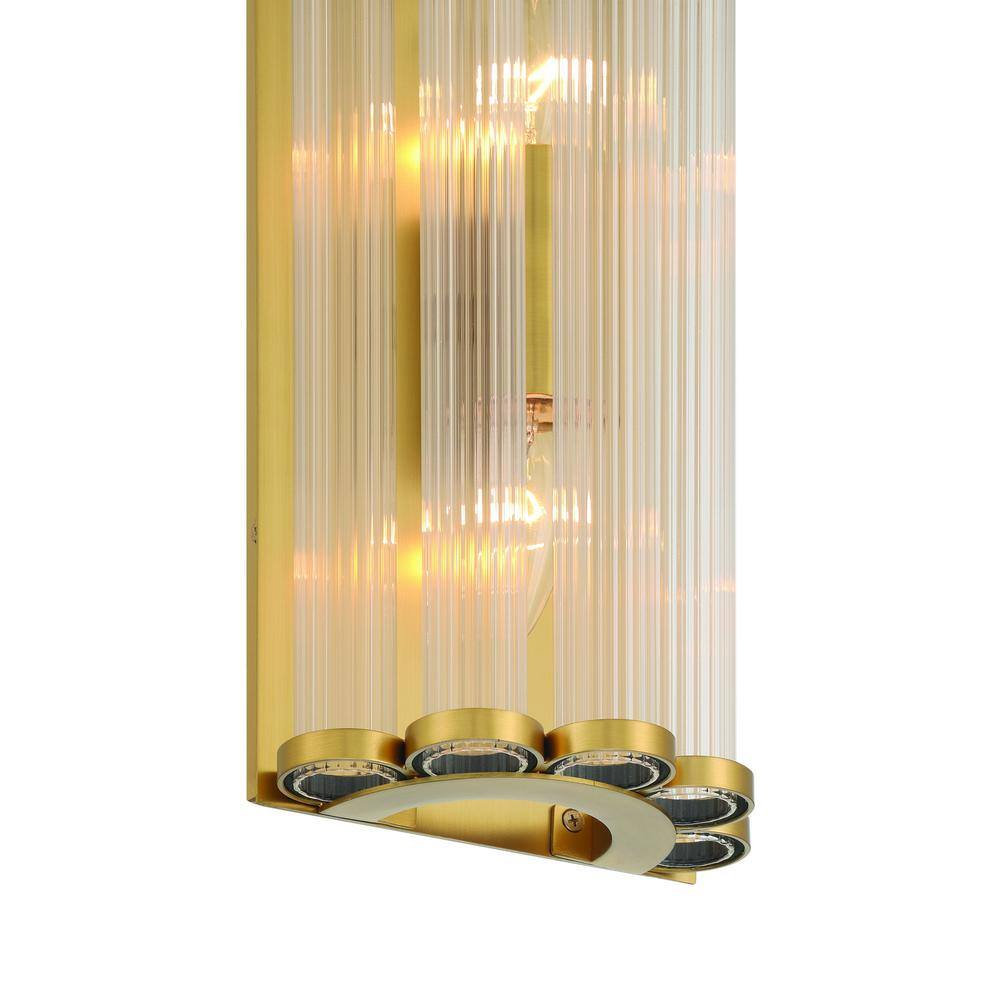 Gold Ribbed Glass 2-Light Dimmable Wall Sconce