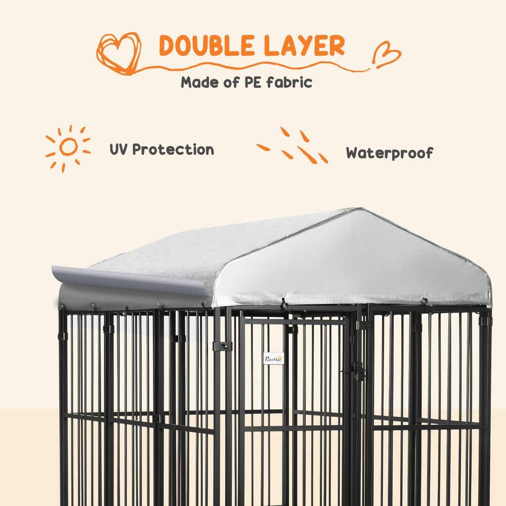 PawHut Black Heavy-Duty Metal Outdoor Dog Playpen with Cover