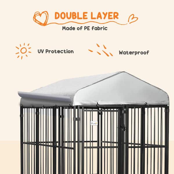 Outdoor Covered Dog Kennel - 4x4x6FT Heavy Duty Playpen With Lock & Waterproof UV Cover