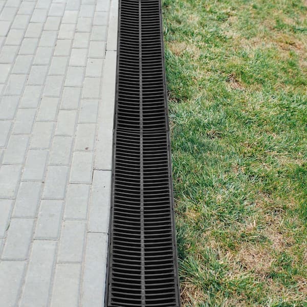 5.9in. L Trench Drain System, HDPE Drainage Trench, Black Plastic Garage Floor Drain,3in. Max. Compatible Pipe Size