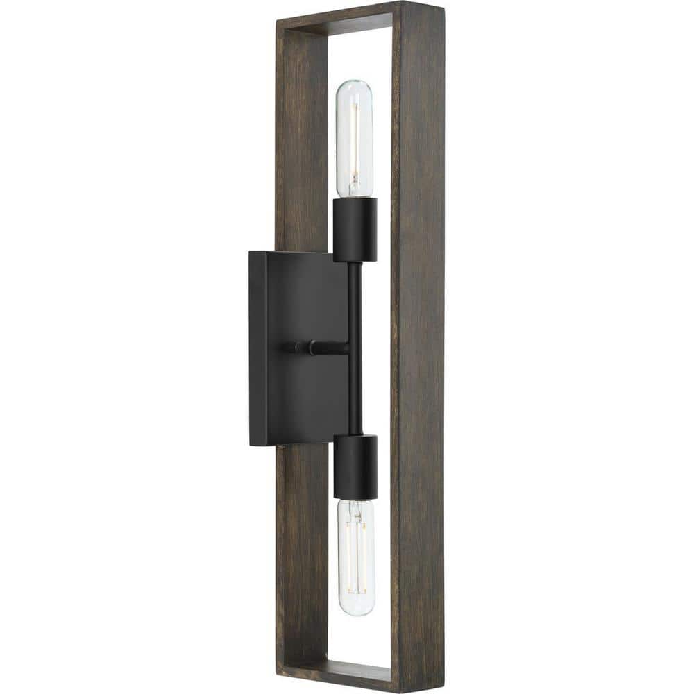 Matte Black Natural Wood Rectangle Wall Sconce