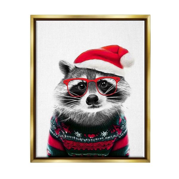 Stupell Industries Raccoon Holiday Sweater by Annalisa Latella 1-Piece Floater Frame Graphic Print Animal Poster Art Print 31 in. x 25 in.