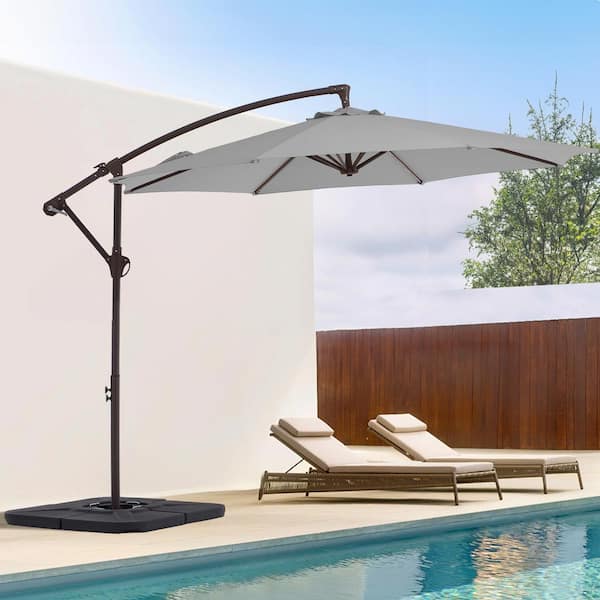 JEAREY 10 ft. Cantilever Round Offset Patio Umbrella in Light Gray