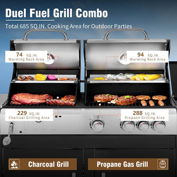 217 Fire King Phelbee ローフパン ラージレフ3p PHI VILLA 3-Burner Dual Fuel Grill Propane and Charcoal in