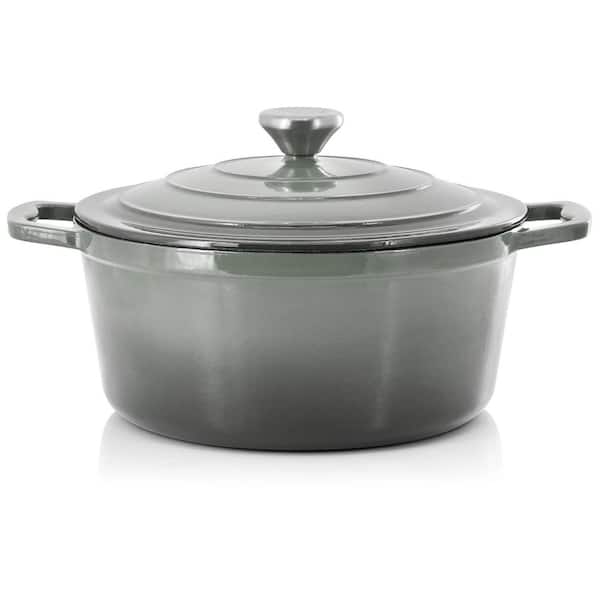 MegaChef 5 Quarts Round Enameled Cast Iron Casserole with Lid in Gradient Gray