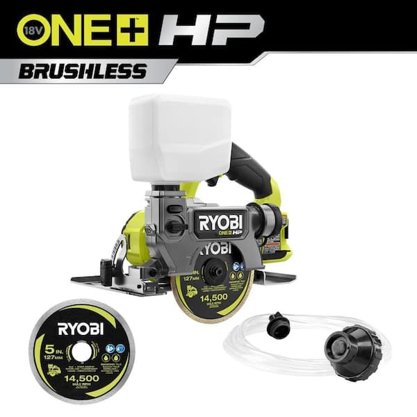RYOBI ONE+ HP 18V Handheld Wet/Dry Masonry Tile Saw (Tool Only) with 5 in. Diamond Tile Cutting Blade