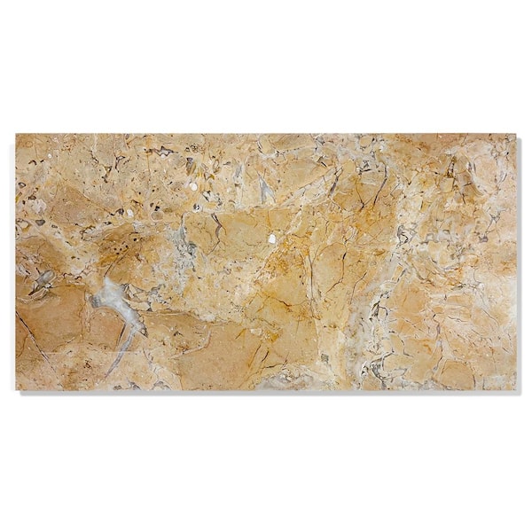 Unbranded Hyatt Polished Yellow Beige 12 in. x 24 in. Finished Marble Natural Stone Floor and Wall Tile (8 sq. ft./Case)