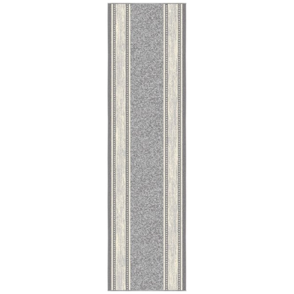 Indoor 1 ft. 10.5 in. x 13 ft. Light Gray Non-Slip Hallway Runner Rugs For High Traffic, Bordered Design Area Rug