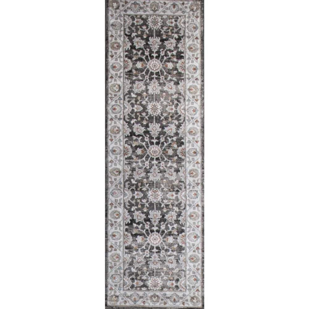 Ashland Charcoal 3 ft. x 8 ft. (2 ft. 6 in. x 8 ft.) Floral Transitional Ru