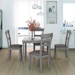 Gray 5-Piece Cushioned Dining Set Seats-4, Wooden Table with 4-Thickly Padded Chairs, Wood Dining Table and Chair Set
