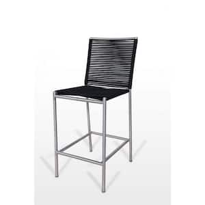 Charlie 30 in. Black and Silver High Back Metal Bar Stool with Fabric Seat