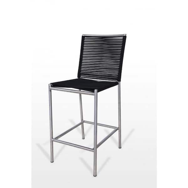 HomeRoots Charlie 30 in. Black and Silver High Back Metal Bar Stool with Fabric Seat