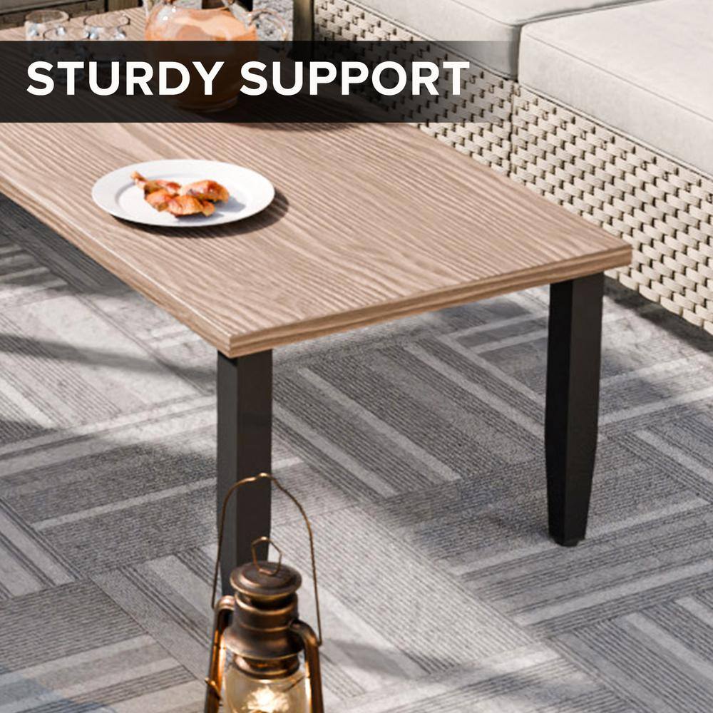 Rectangular Brown Wood Grain Steel Outdoor Coffee Table