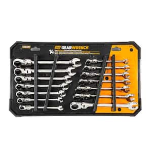 SAE/Metric 72-Tooth Flex Head Combination Ratcheting Wrench Tool Set (14-Piece)