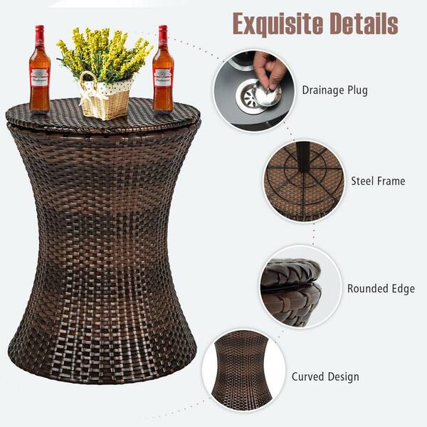 Rattan Style Cool Bar Table Garden Table Drinks Cooler Brown New Boxed 