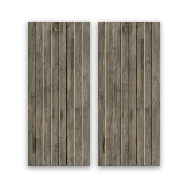 60 in. x 80 in. Hollow Core Weather Gray Stained Pine Wood Interior Double Sliding Closet Doors