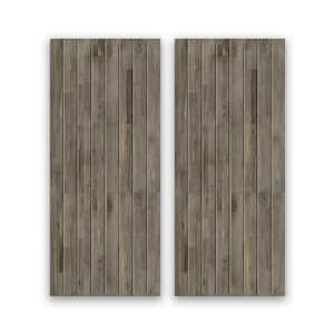 84 in. x 80 in. Hollow Core Weather Gray Stained Solid Wood Interior Double Sliding Closet Doors