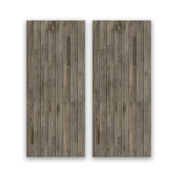 CALHOME 84 in. x 84 in. Hollow Core Weather Gray Stained Pine Wood Interior Double Sliding Closet Doors