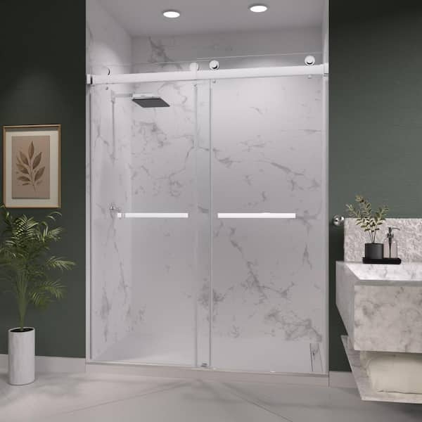 Catalyst 46 to 48 in. W x 79 in. H Double Sliding Frameless Shower Door in Chrome, 3/8 in. Clear Tempered Glass