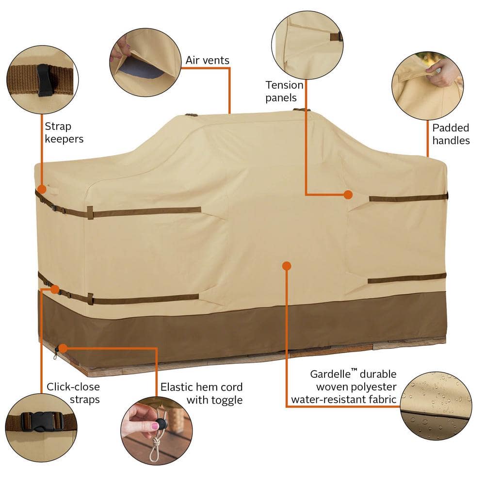 Extra Large Tan and Brown Polyester BBQ Grill Cover