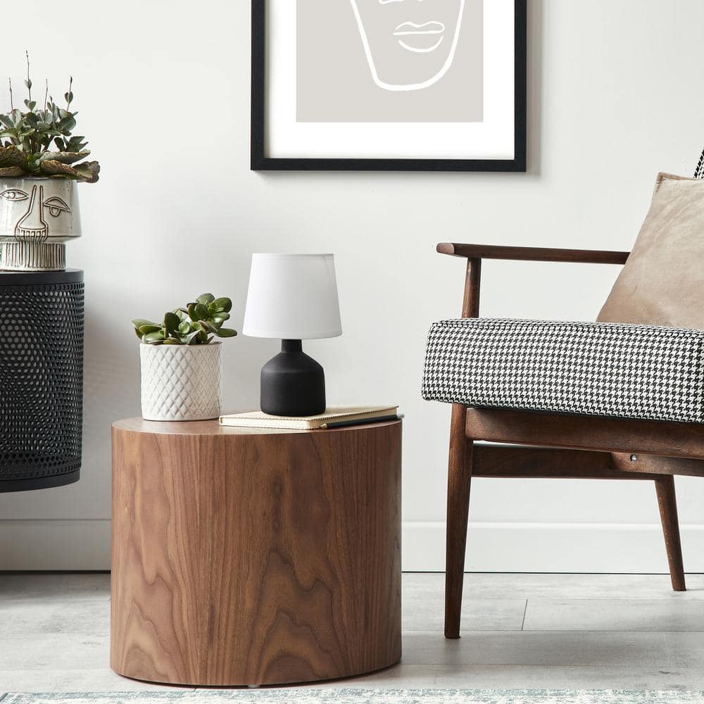Black Concrete Nightstand Lamp with White Empire Shade