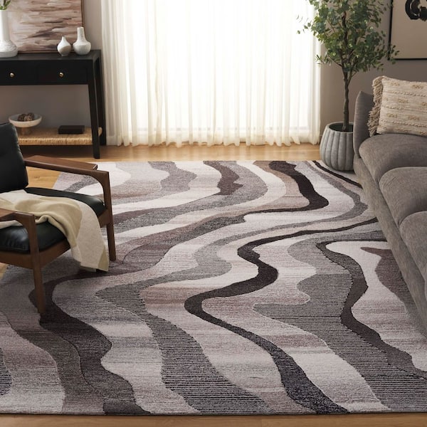 Ebony 9 ft. x 12 ft. Gray/Ivory Wavy Stripe Area Rug