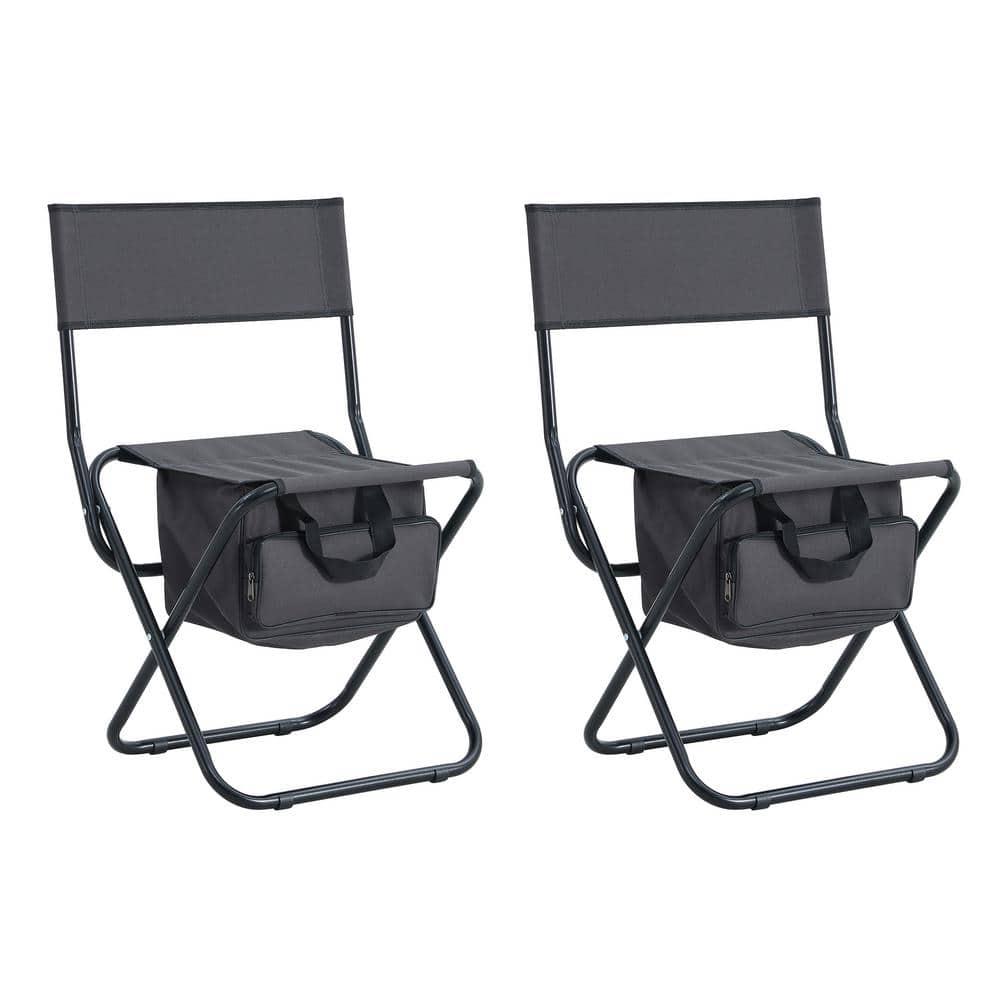 3 Pieces Black Frame Aluminum Outdoor Folding Bistro Set Gray Cloth for Out
